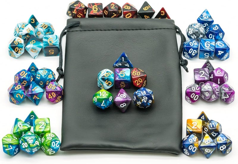 Poludie 7 Sets DND Dice Polyhedral Dice Set (49pcs) with 1 Large Leather Bag, D&D Die Set for Dungeons and Dragons, RPG Table Games. (7Sets/49Pcs) - Image 5